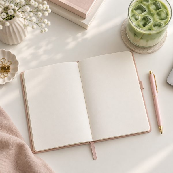 An open planner on a desk
